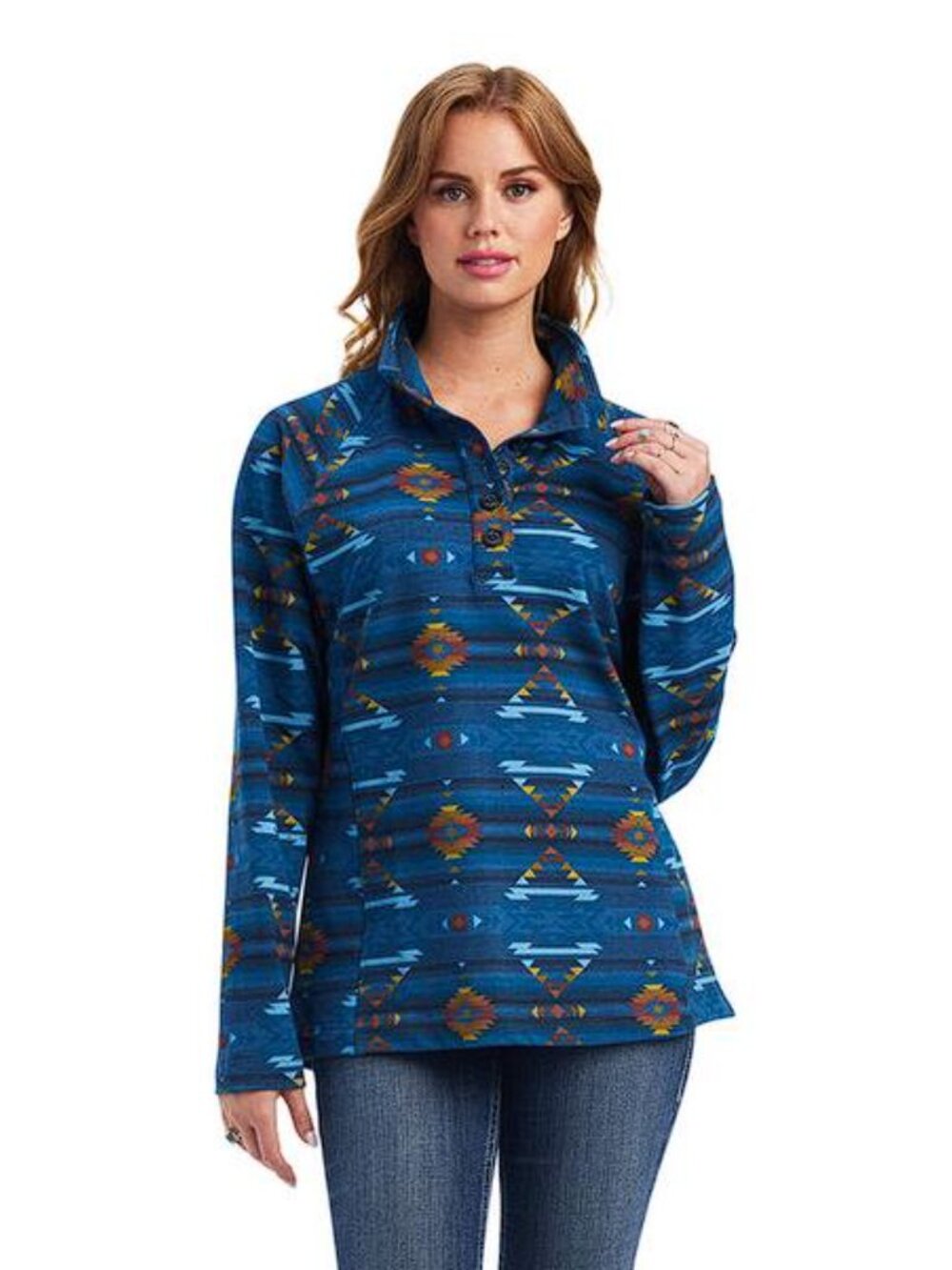 ARIAT Women's R.E.A.L Comfort Henley Pullover Size S in Juniper Print